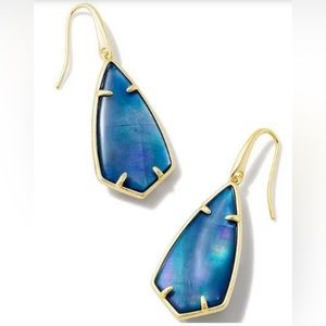 NWOT Kendra Scott Alex Silver Drop Earrings in Navy Cat's Eye
